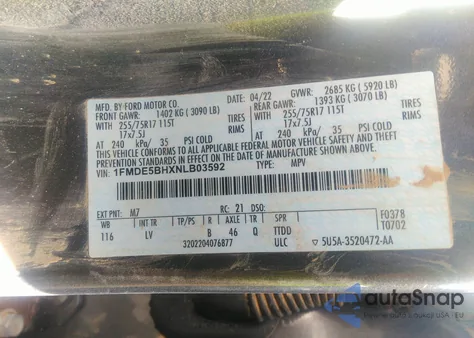 2022 Ford Bronco Big Bend из США, поврежденный, VIN 1FMDE5BHXNLB03592